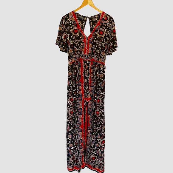 Angie floral v-neck romper with Maxi skirt cover -back smocking-  Sz S - Picture 1 of 13